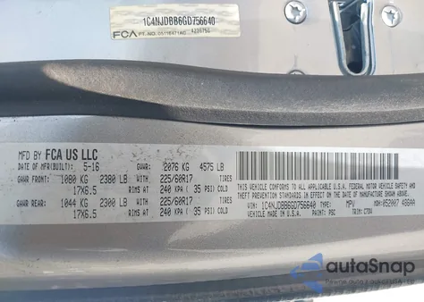 2016 Jeep Compass Sport из США, поврежденный, VIN 1C4NJDBB6GD756640